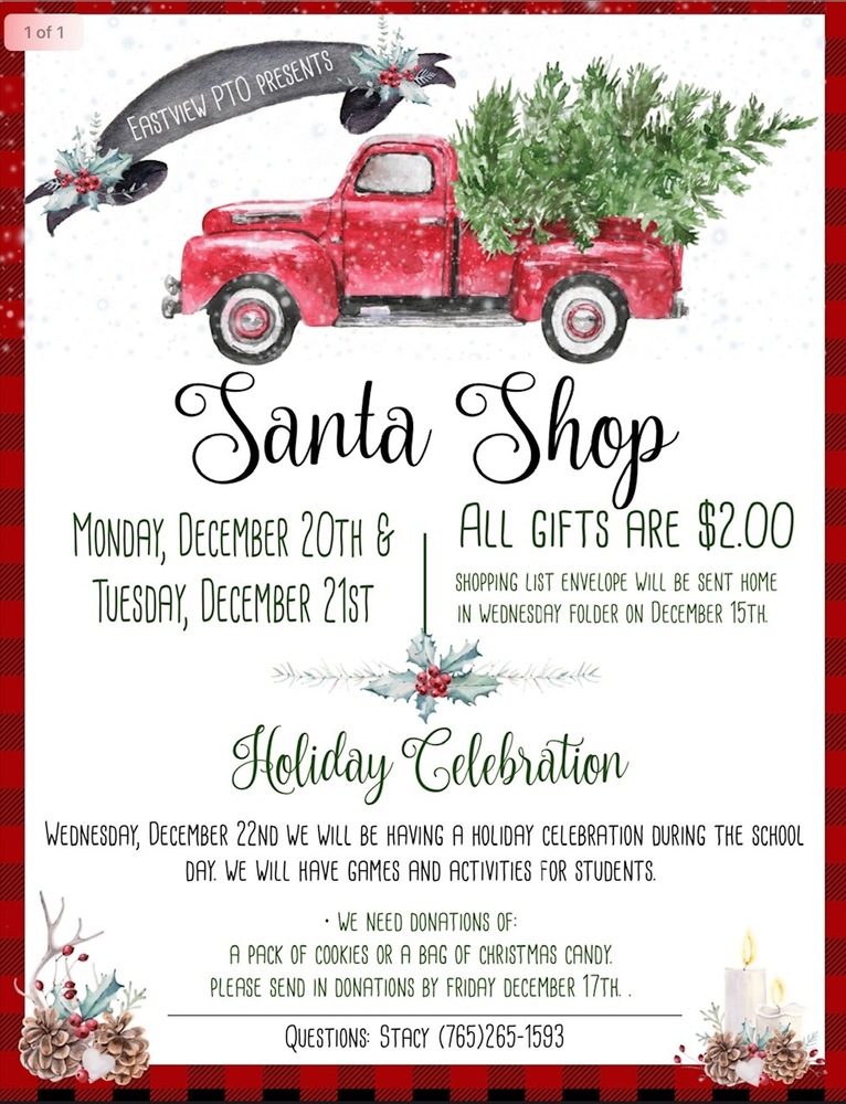 Santa Shop is Monday and Tuesday! 
