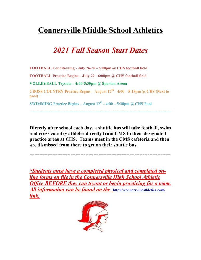 2021 Fall Athletic Start Dates