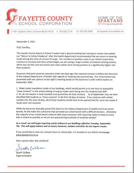 Message from Mr. Collins on Covid