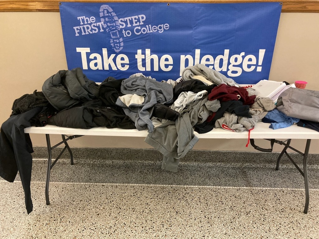 CMS Parents, Guardians & Students: Has your student lost a hoodie, coat, water bottle? It may be on this table located just outside the front office.
